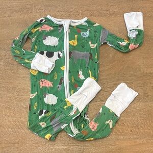 Little Sleepies 6-12M Convertible Footie, Green Farm Animals Print